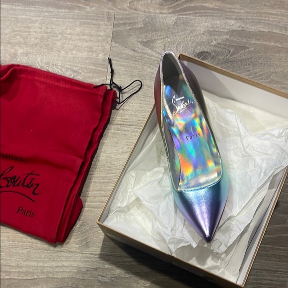 Christian Louboutin Iridescent Pointed-Toe Pump in Holographic Silver-Purple